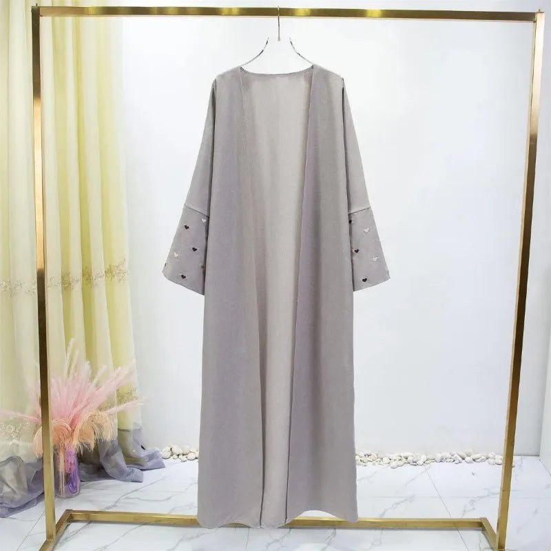 Long Sleeve Loose Open Front Abaya Islamic Clothing Maxi Dress Women Jilbabs Dubai Robe Heart Embroidery Kaftan Muslim Abayas
