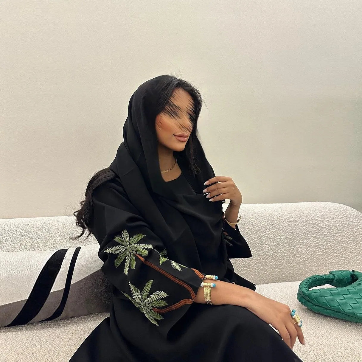 Women's Black Embroidery Cardigan Robe Abaya