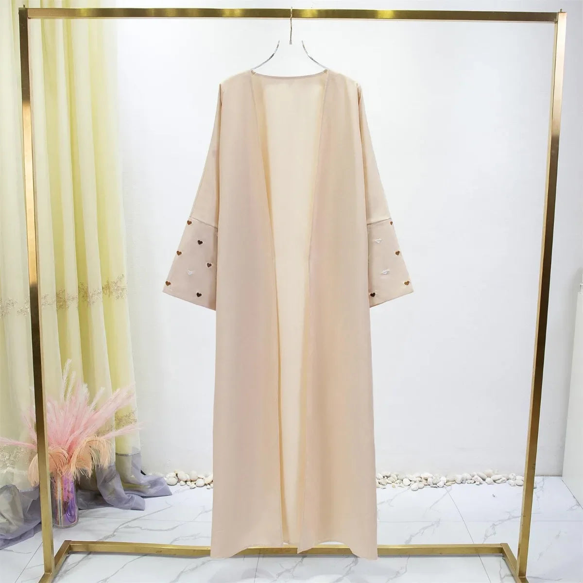 Long Sleeve Loose Open Front Abaya Islamic Clothing Maxi Dress Women Jilbabs Dubai Robe Heart Embroidery Kaftan Muslim Abayas