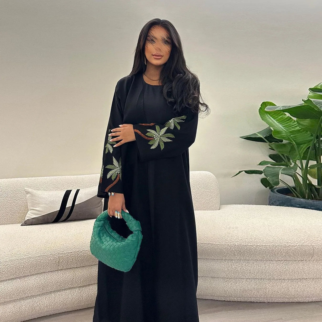 Women's Black Embroidery Cardigan Robe Abaya