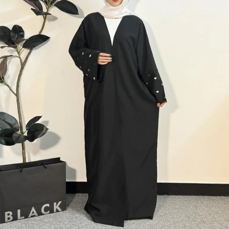 Long Sleeve Loose Open Front Abaya Islamic Clothing Maxi Dress Women Jilbabs Dubai Robe Heart Embroidery Kaftan Muslim Abayas
