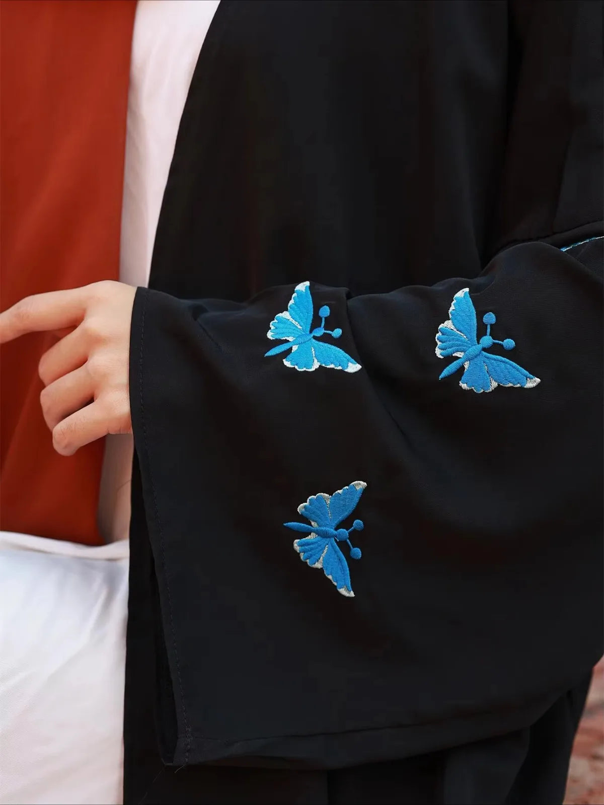 Butterfly Embroidered Open Front Abaya