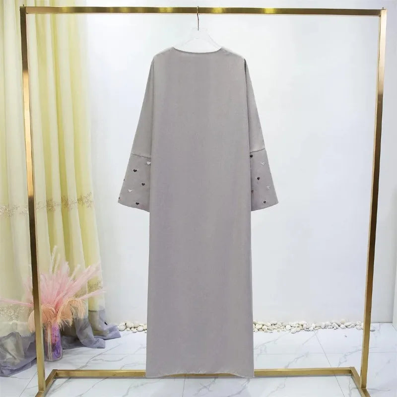 Long Sleeve Loose Open Front Abaya Islamic Clothing Maxi Dress Women Jilbabs Dubai Robe Heart Embroidery Kaftan Muslim Abayas