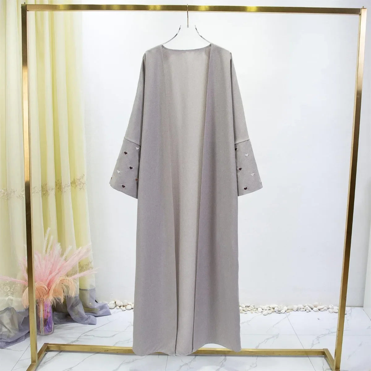 Long Sleeve Loose Open Front Abaya Islamic Clothing Maxi Dress Women Jilbabs Dubai Robe Heart Embroidery Kaftan Muslim Abayas