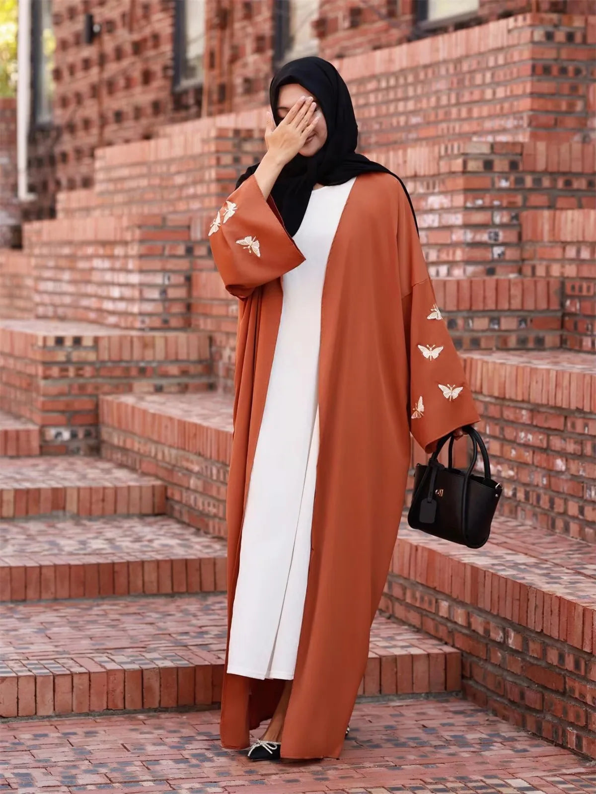 Butterfly Embroidered Open Front Abaya