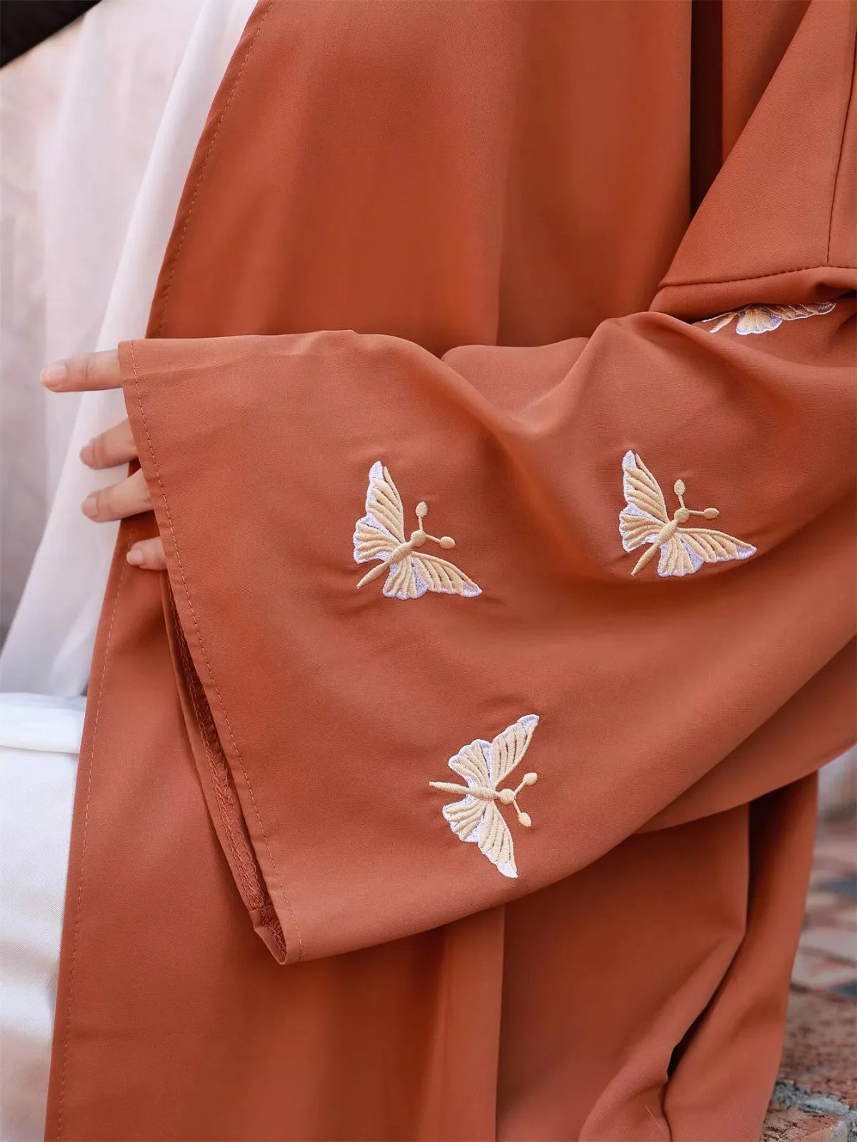 Butterfly Embroidered Open Front Abaya