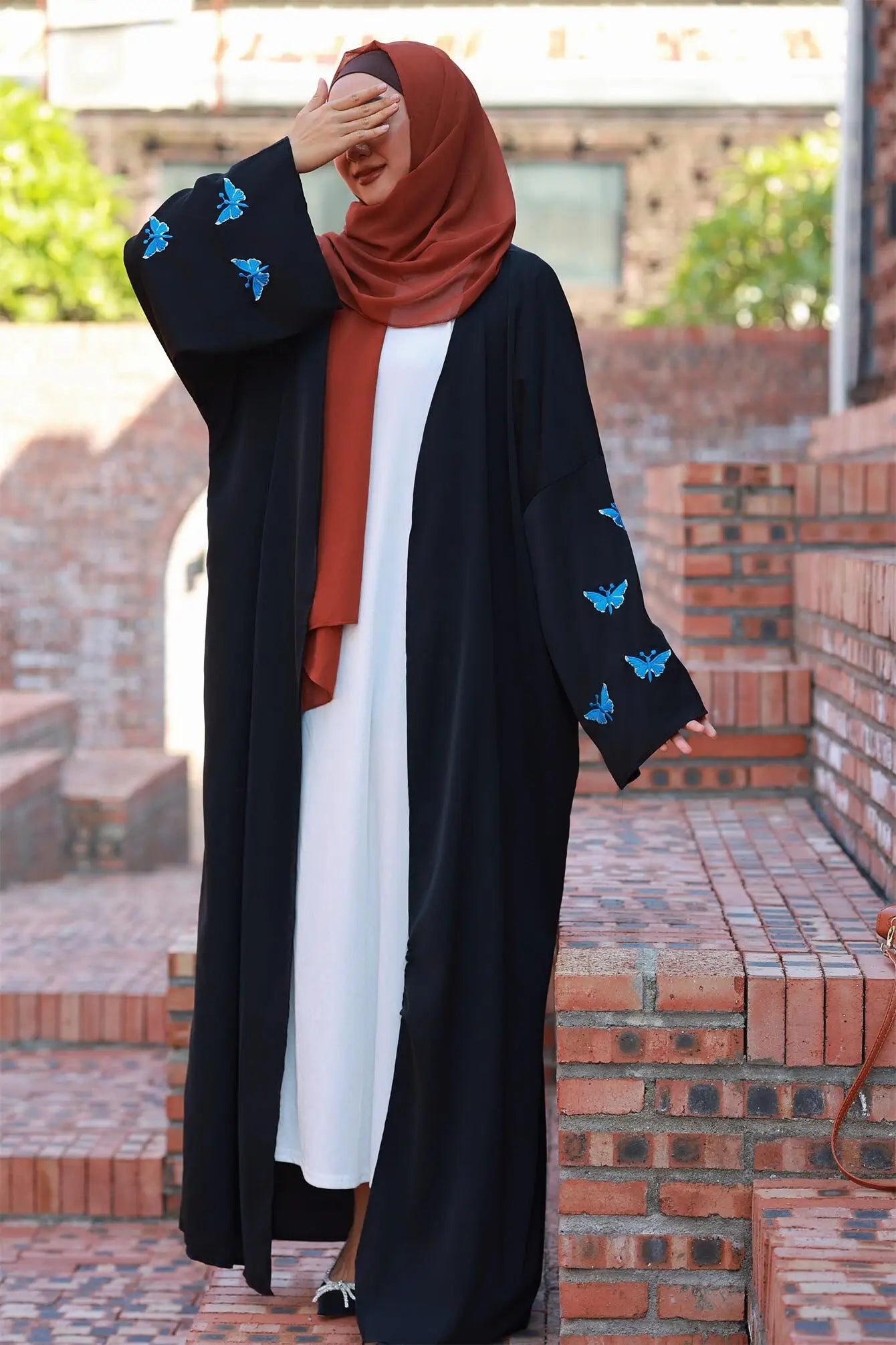 Butterfly Embroidered Open Front Abaya