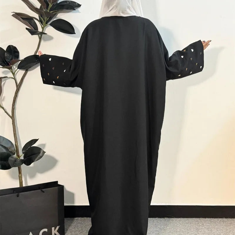 Long Sleeve Loose Open Front Abaya Islamic Clothing Maxi Dress Women Jilbabs Dubai Robe Heart Embroidery Kaftan Muslim Abayas