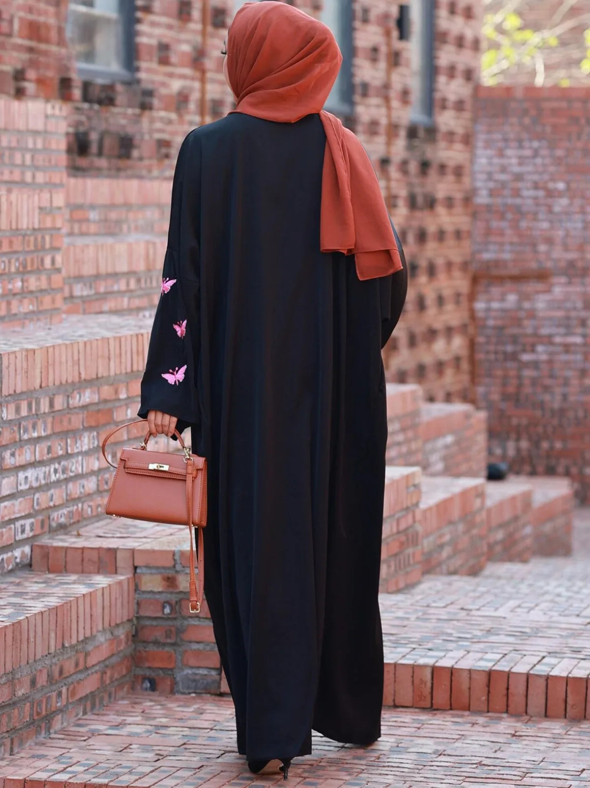 Butterfly Embroidered Open Front Abaya