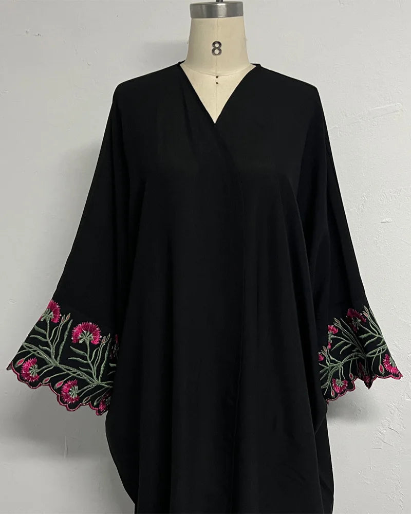Emroidered Sleeve Open Front abaya