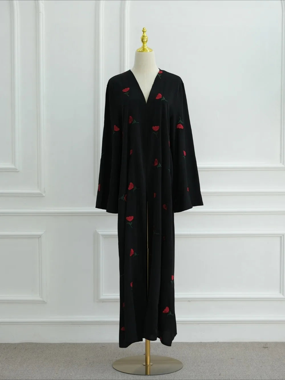 Abaya & Scarf Embroidered Open Cardigan Dress