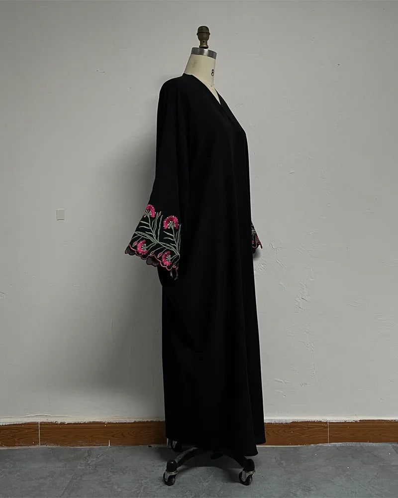 Emroidered Sleeve Open Front abaya