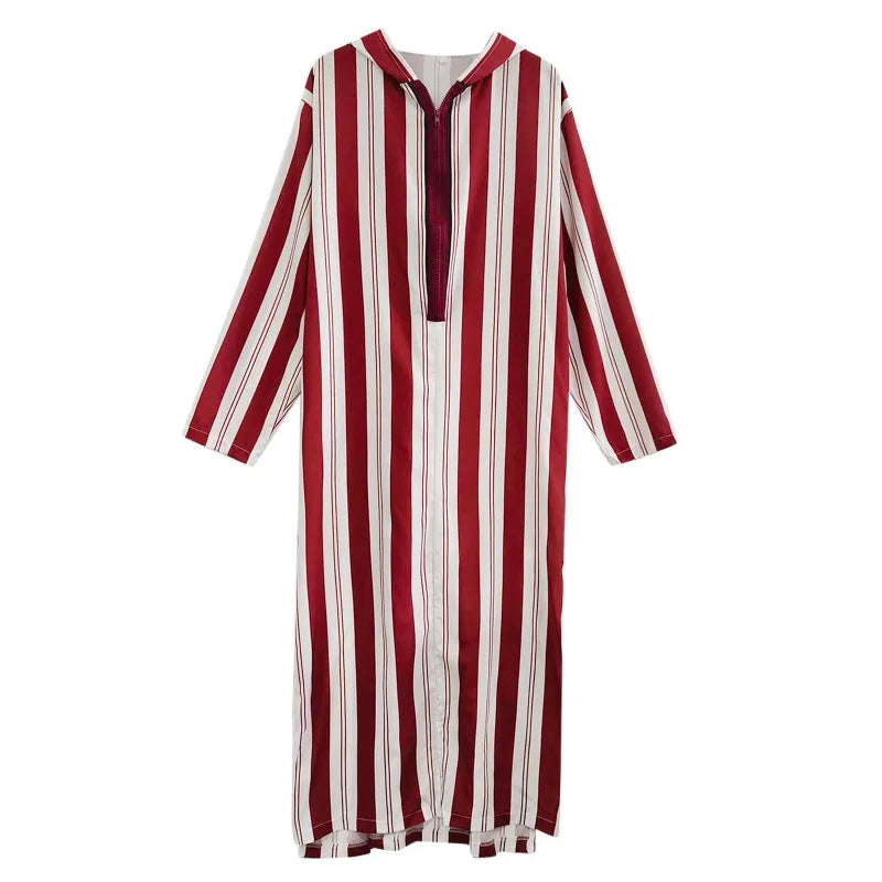 Muslim Men Striped Hooded Jubba