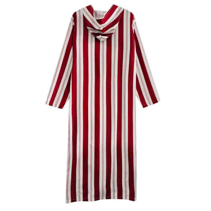 Muslim Men Striped Hooded Jubba