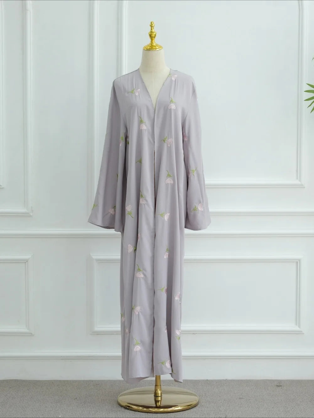 Abaya & Scarf Embroidered Open Cardigan Dress