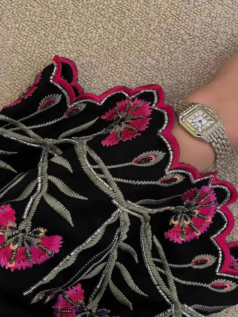 Emroidered Sleeve Open Front abaya