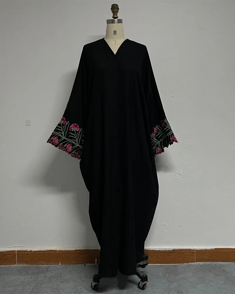 Emroidered Sleeve Open Front abaya