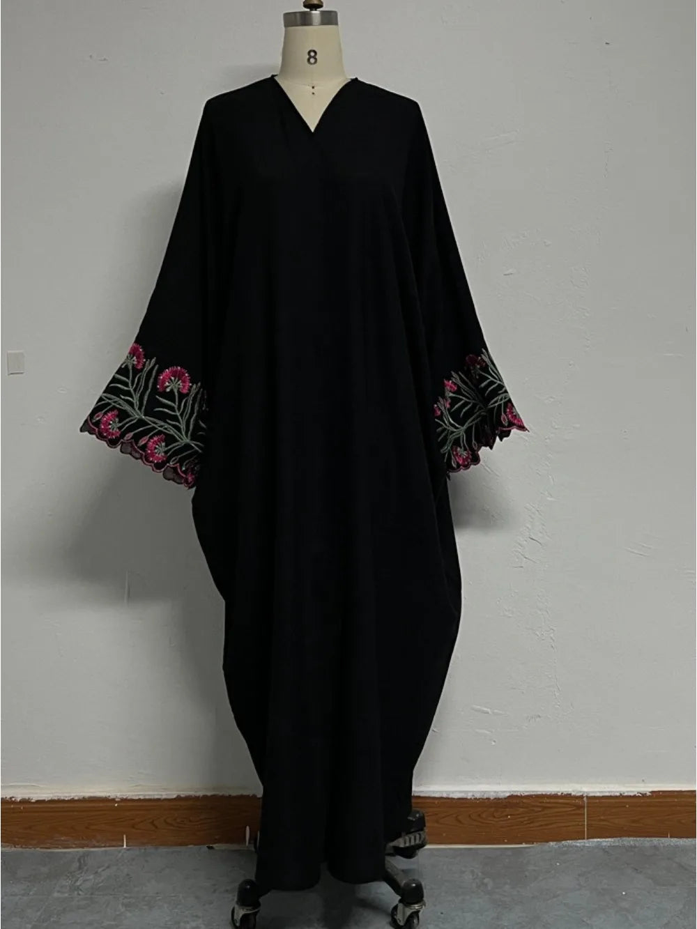 Emroidered Sleeve Open Front abaya