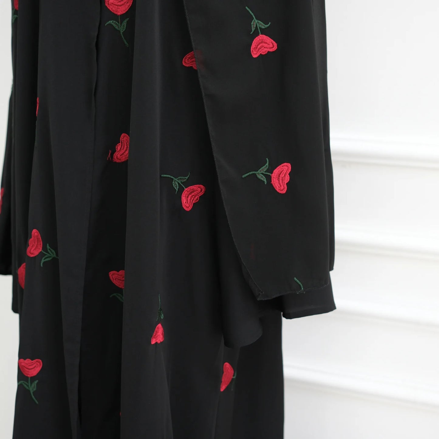 Abaya & Scarf Embroidered Open Cardigan Dress