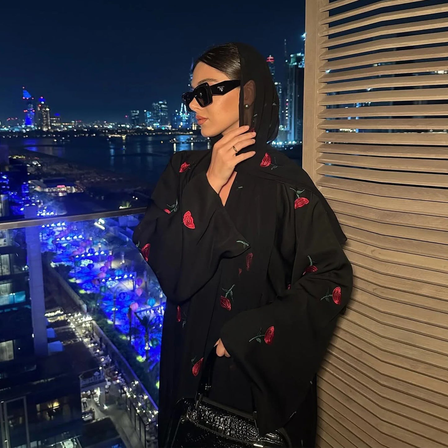 Abaya & Scarf Embroidered Open Cardigan Dress