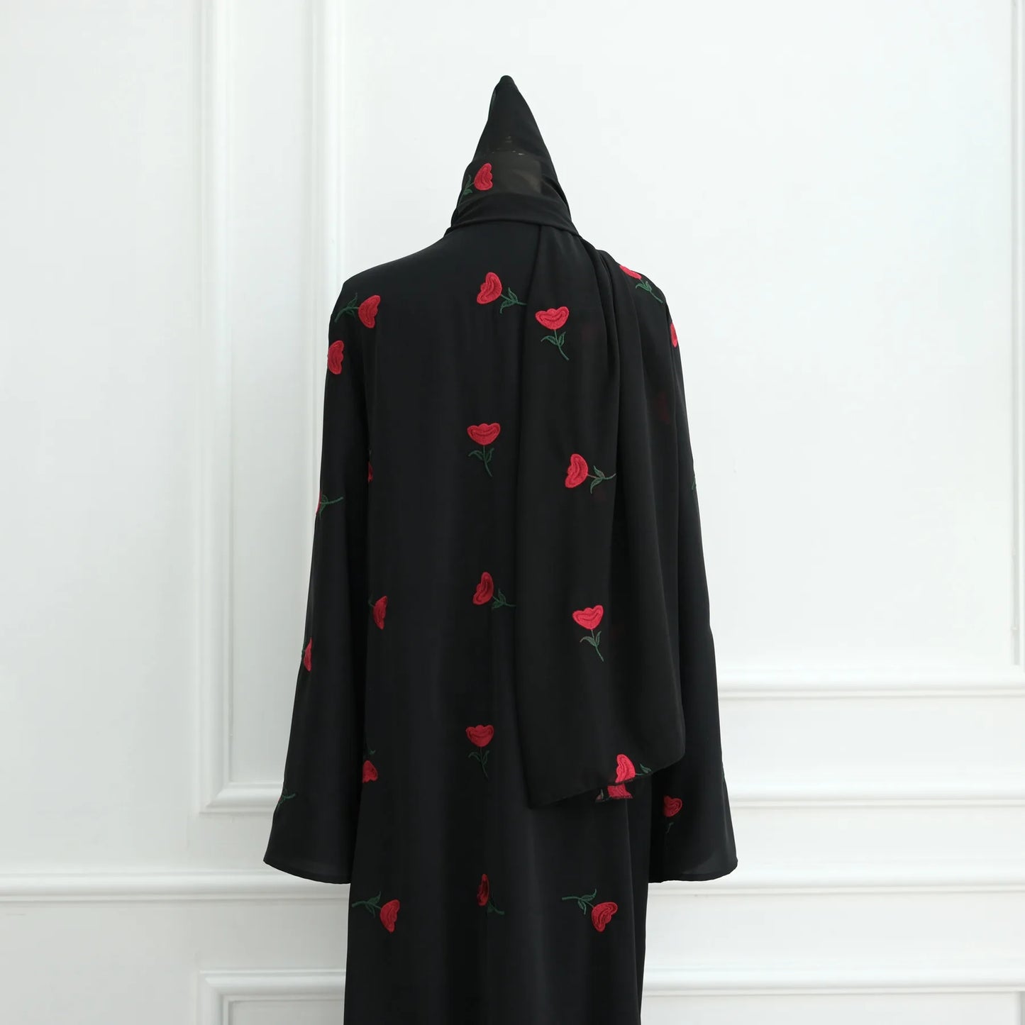 Abaya & Scarf Embroidered Open Cardigan Dress