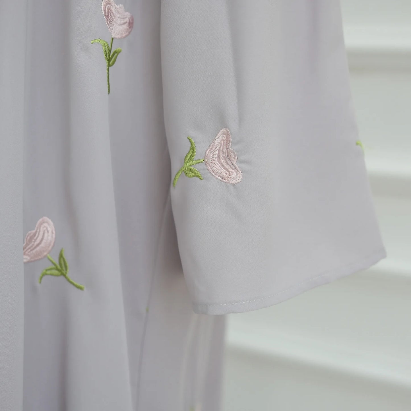 Abaya & Scarf Embroidered Open Cardigan Dress