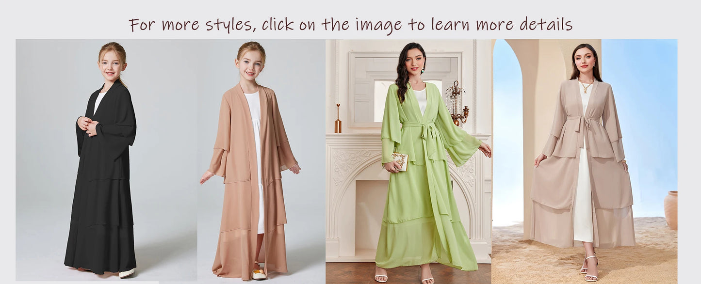 Muslim Girls 3 Layered Chiffon Abaya