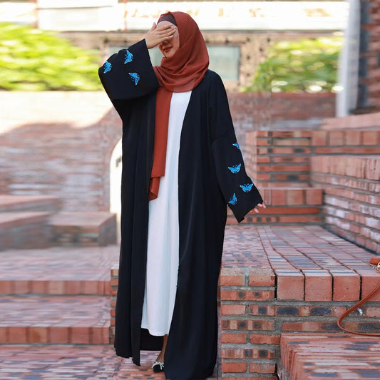 Butterfly Embroidered Open Front Abaya