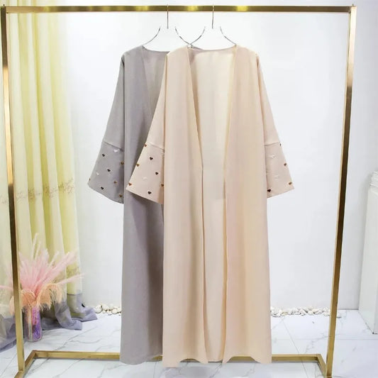 Long Sleeve Loose Open Front Abaya Islamic Clothing Maxi Dress Women Jilbabs Dubai Robe Heart Embroidery Kaftan Muslim Abayas