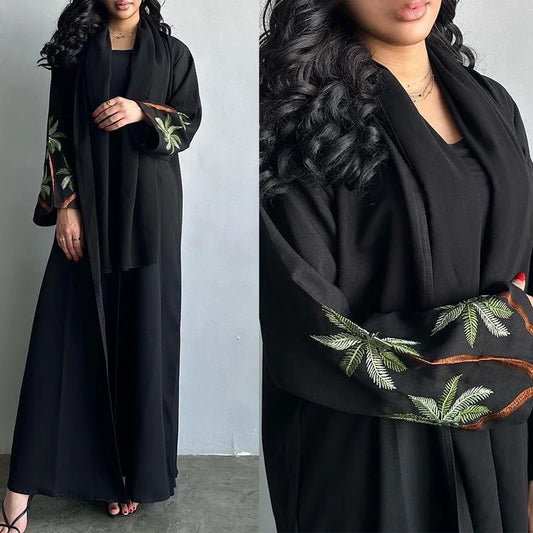 Women's Black Embroidery Cardigan Robe  Abaya